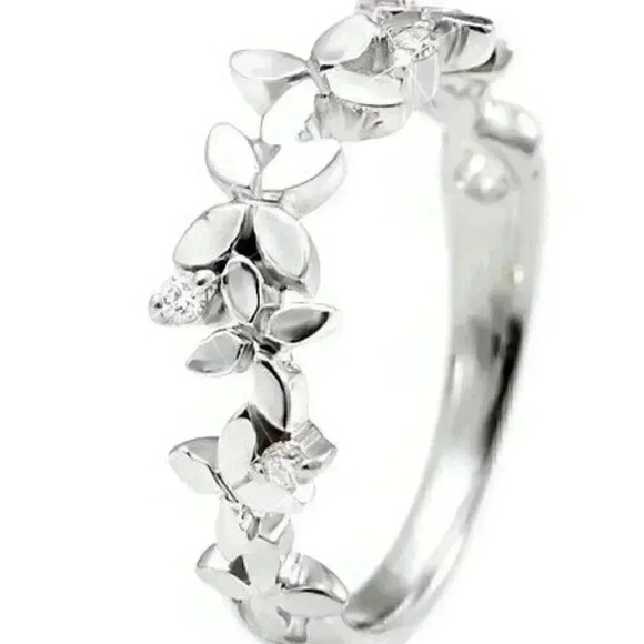 New 925 Silver CZ Small Flowers Ring - Picture 3 of 4